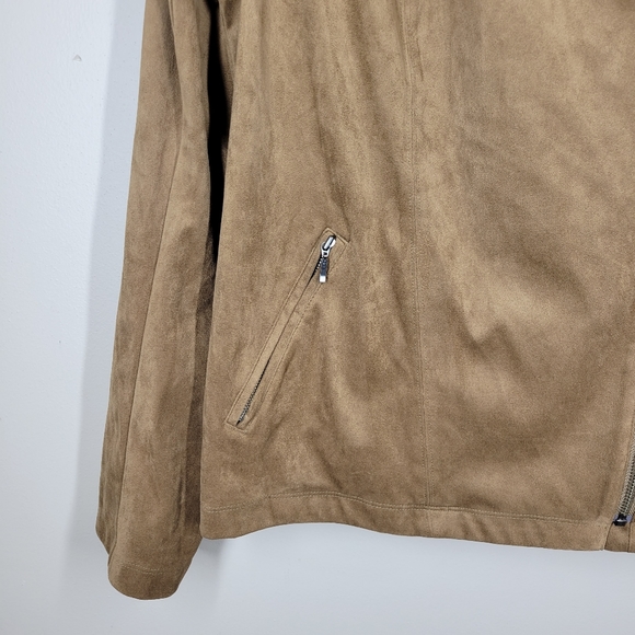 J. Jill Brown Tan Faux Suede Zip Moto Jacket Zipper Pockets Small Long Sleeve - Picture 3 of 8